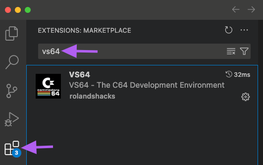 vs64 extension in visual studio code extensions marketplace