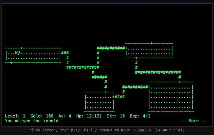 Rogue running in web browser CP/M Z80 emulator!