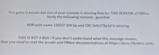 MAME complaining about missing files
