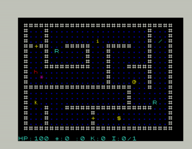 Retro roguelike dungeon game running on Spectrum 48k
