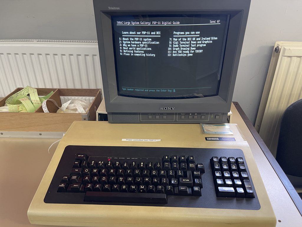 A terminal and keyboard in the museum's Large Systems Gallery