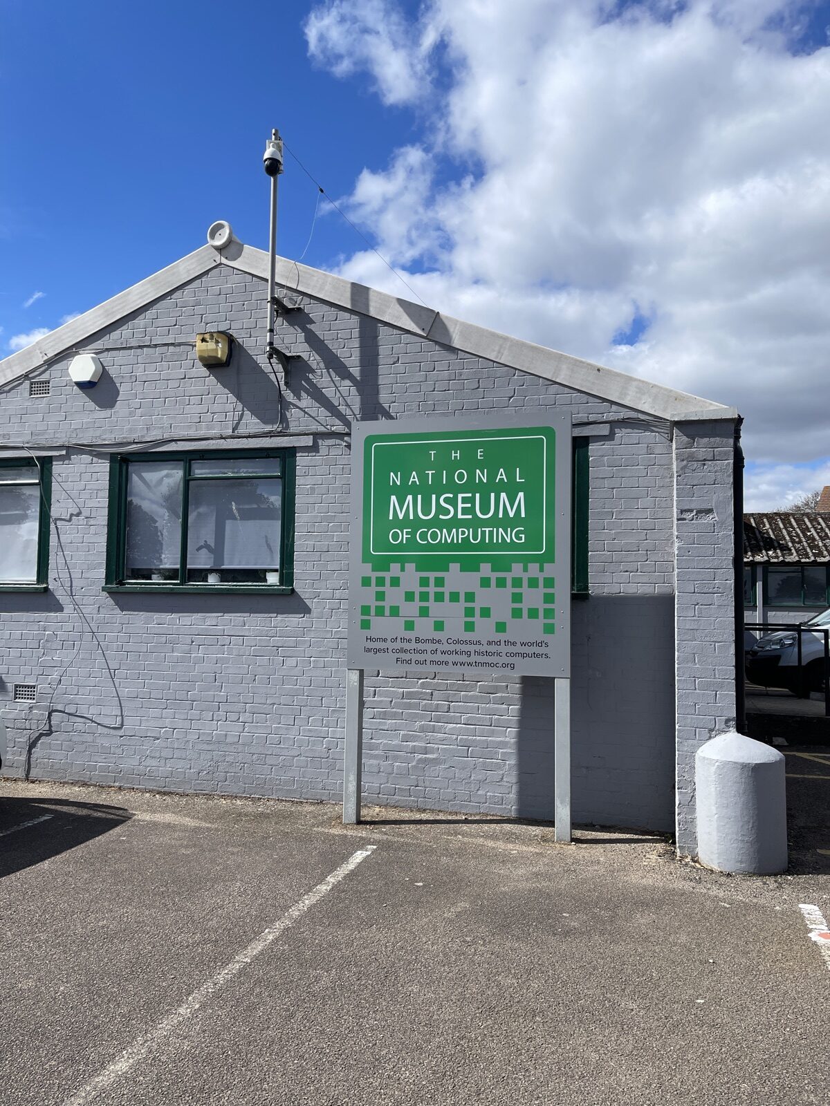 The National Museum of Computing sign on the outside of Block H at Bletchley Park