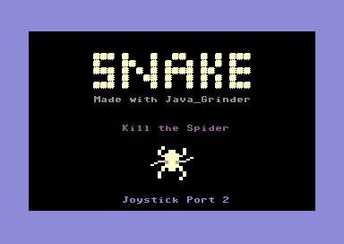 Joe Davisson's Snake for the C64, compiled from Java with Java Grinder, title screen in VICE