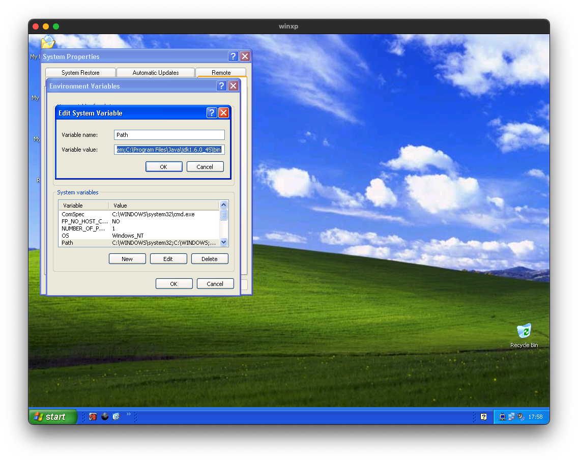 Adding the JDK 6 bin folder to the system Path in Windows XP Environment Variables