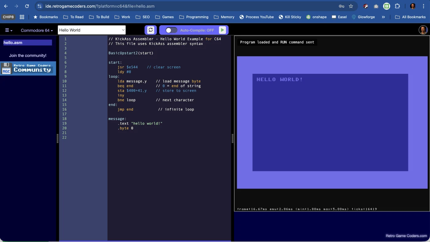 KickAssembler added to the IDE for C64